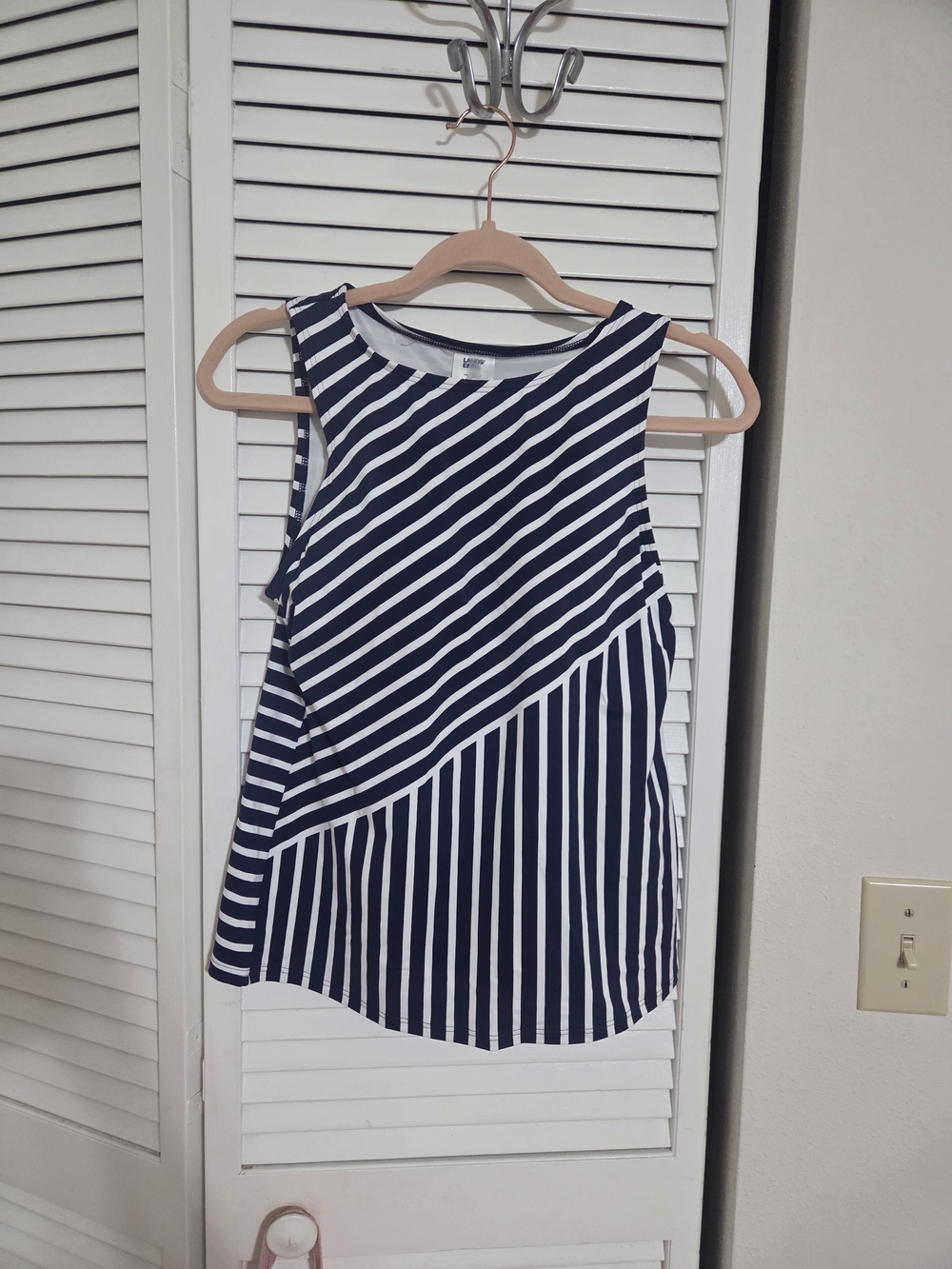 Lands' End Navy and White Striped Shell Top
